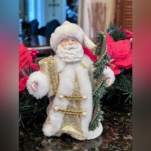 Vintage White & Gold Christmas Santa Claus